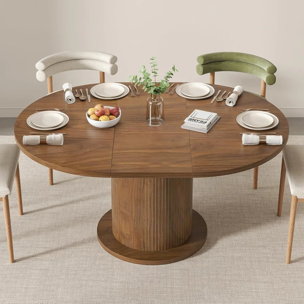 Adjustable Round Dining Table 43.3-59in Modern Farmhouse Design