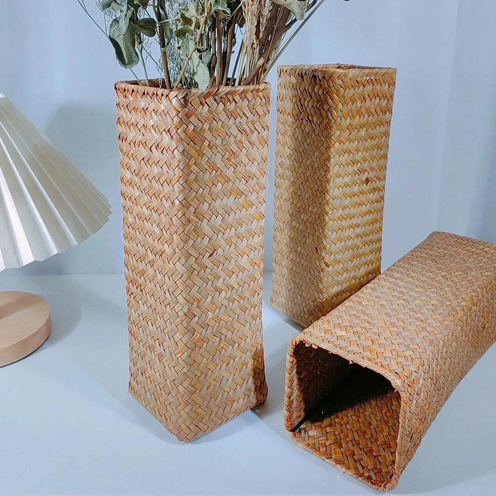 Handmade Wicker Flower Vase Rustic Woven Basket Home Decor
