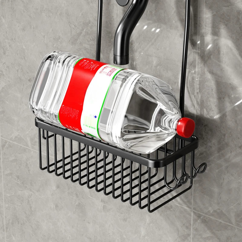 No-Drill Wall-Mounted Single-Tier Shower Rack Space-Aluminum Bathroom Organizer