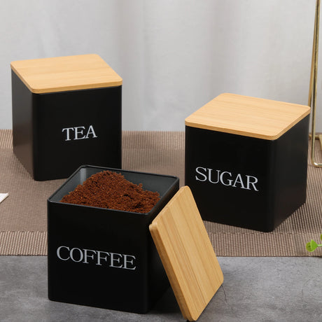 3-Piece Vacuum Sealed Metal Canisters for Coffee, Tea, Sugar