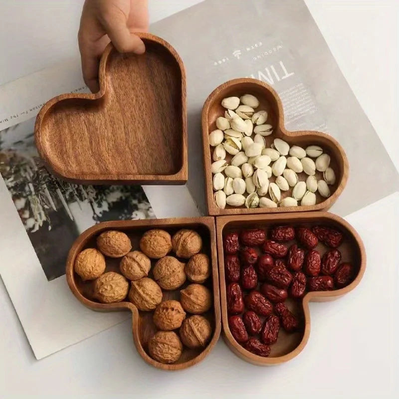 Walnut Heart Shaped Wooden Dessert Plate Tray for Candy