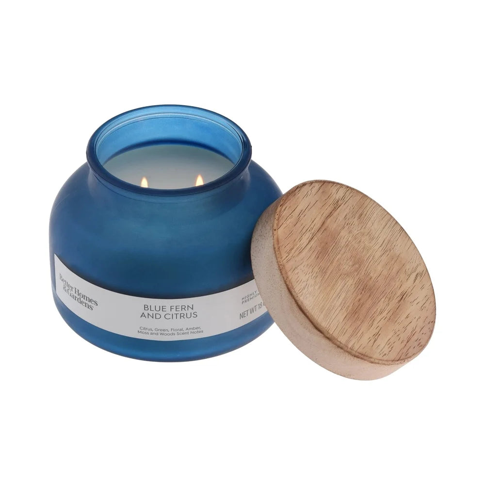 Blue Fern Citrus Scent 2-Wick 18oz Frosted Jar Candle