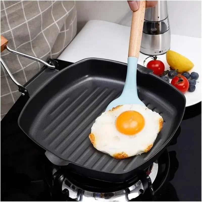 Foldable Portable Carbon Steel Frying Pan with Wooden Handle