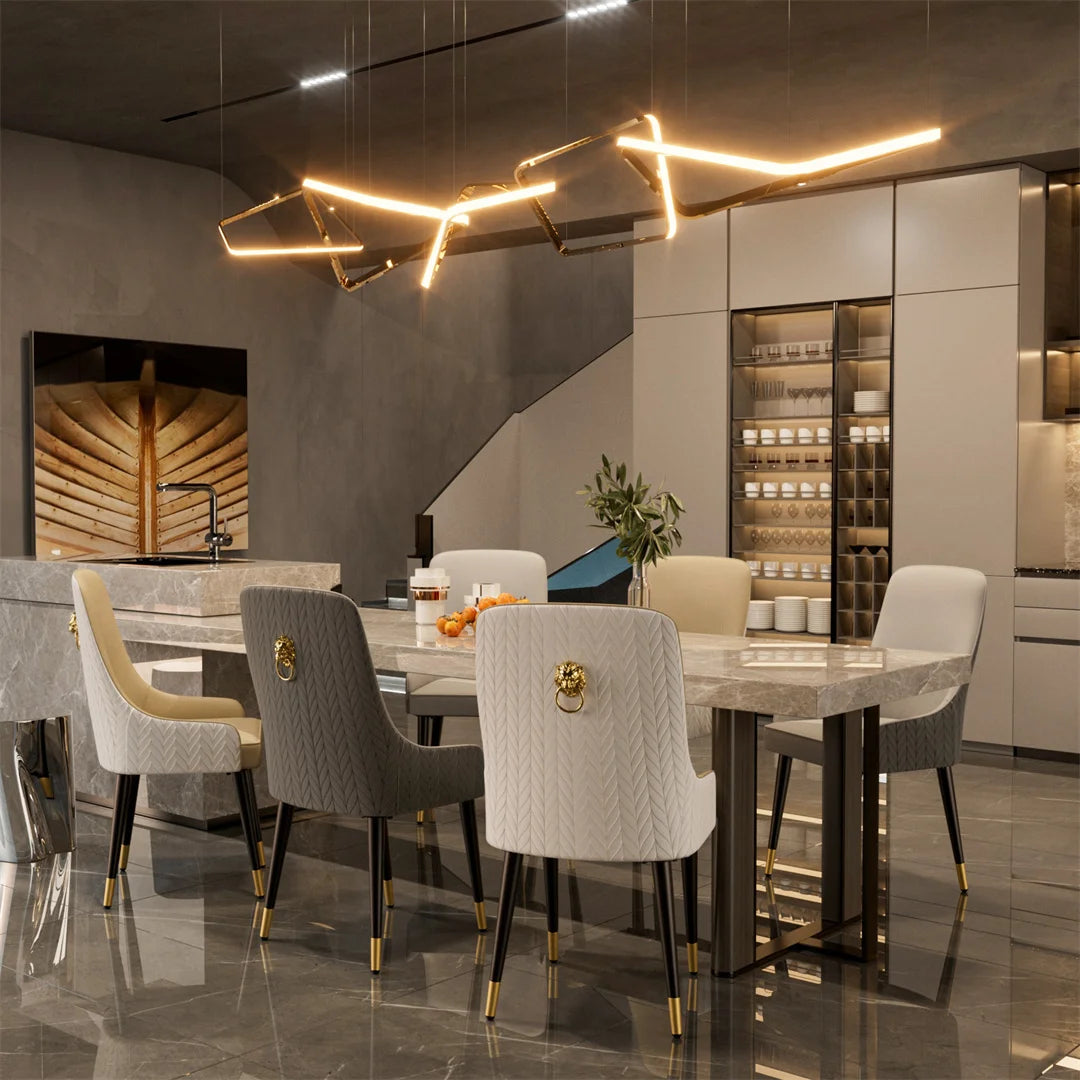 Luxury Microfiber Leather Dining Chairs Set of Two Lion Knocker