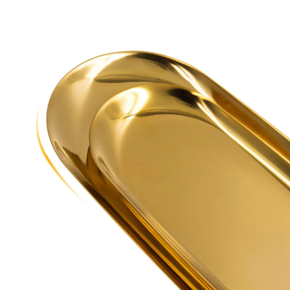 Gold Stainless Steel Round Tray for Cosmetics Jewelry Perfume