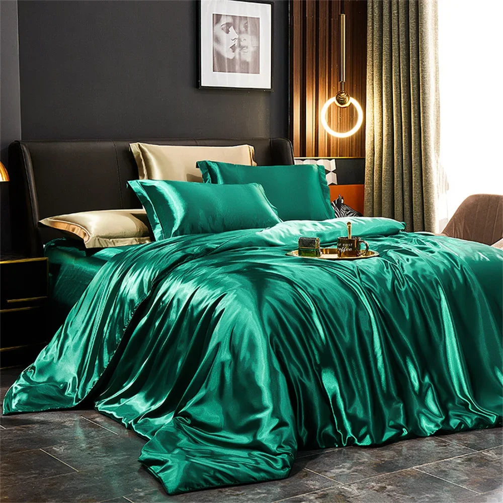 Luxury Rayon Satin Silk-Like Bedding Set Duvet Cover Pillowcases