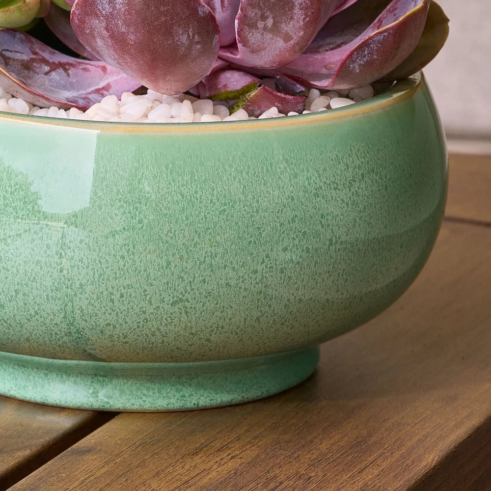 Green Reactive Glaze Ceramic Planter with Drainage for Tabletops