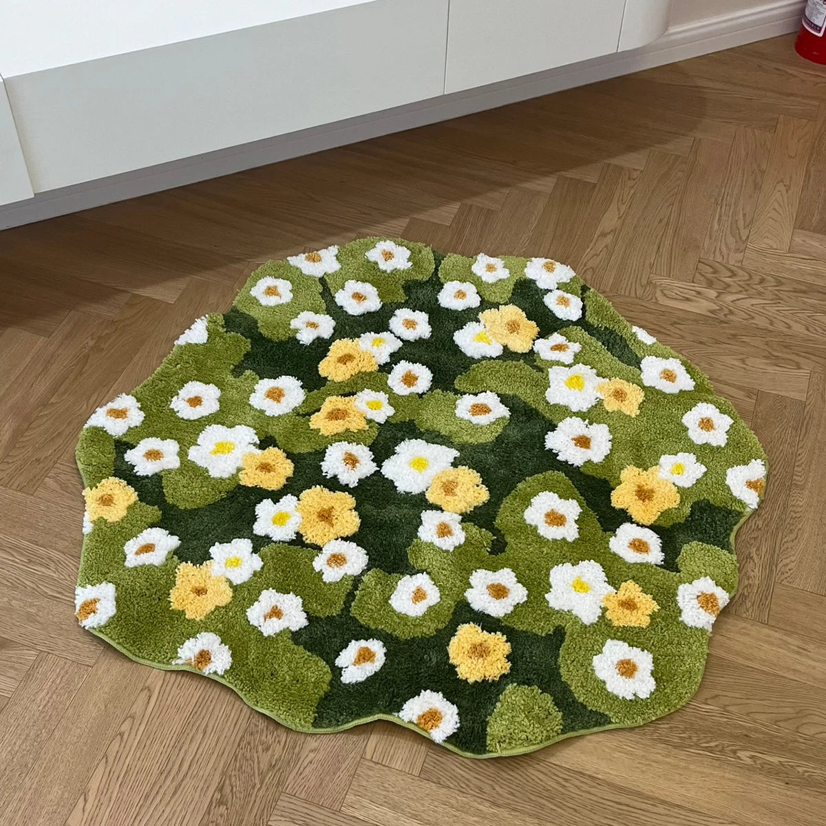 Daisy Tufted Moss Bathroom Mat Soft Anti-Slip Waterproof Meadow Rug