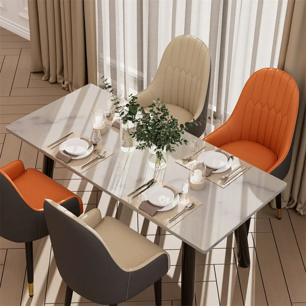 Modern PU Leather Dining Chairs with Arms, Metal Legs Set