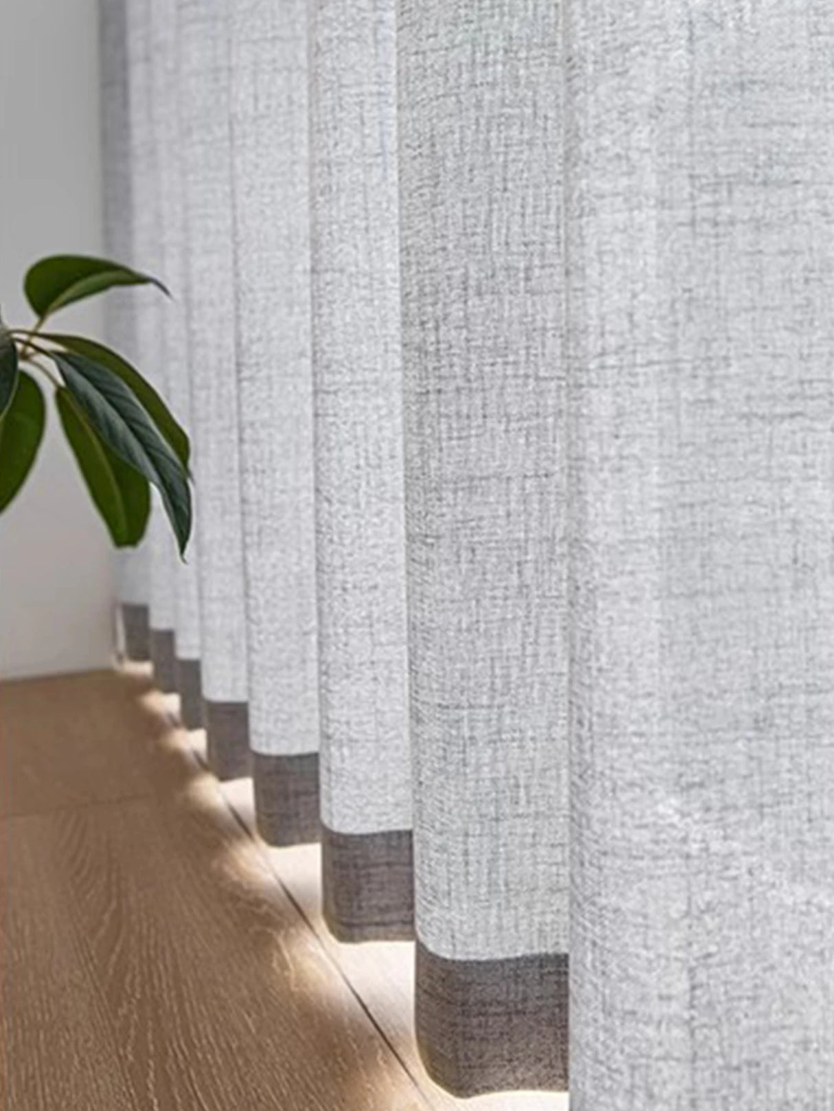 Grey Linen-Feel Semi-Sheer Voile Curtains 100% Polyester Rod-Pocket Panels