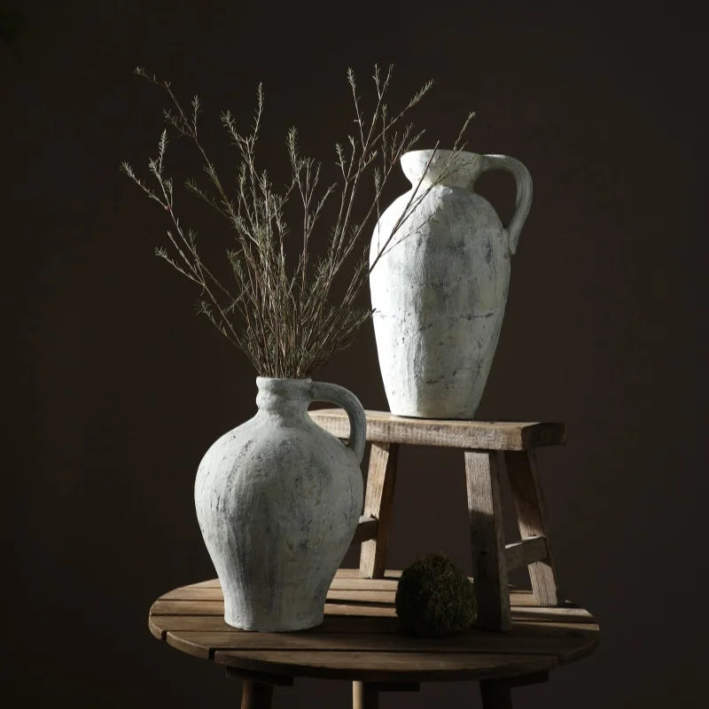 Handmade Distressed Ceramic Vase Rustic Farmhouse Crackle Glaze Centerpiece