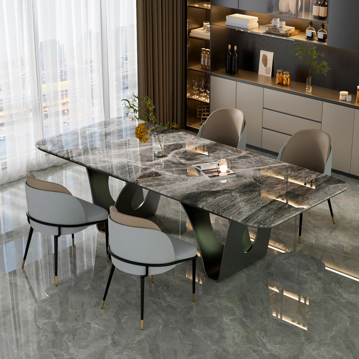 LUVODI Two-Tone Microfiber Leather Dining Chairs with Gold Legs