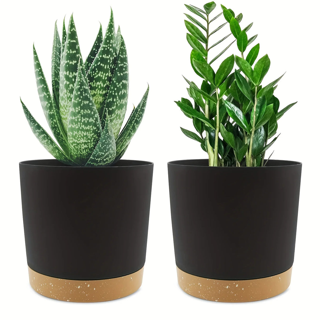 2-Pack 6.5in Self-Watering Removable-Bottom Round Plastic Planters Indoor Outdoor