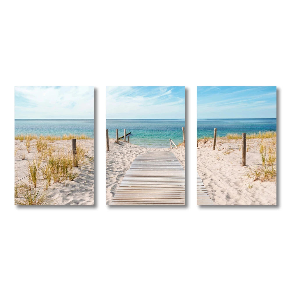 3-Piece Modern Seascape Canvas Wall Art Set, Waterproof Prints