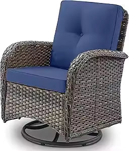 Patio Furniture Swivel Glider Chair - Outdoor Wicker Rocker with Cushions
