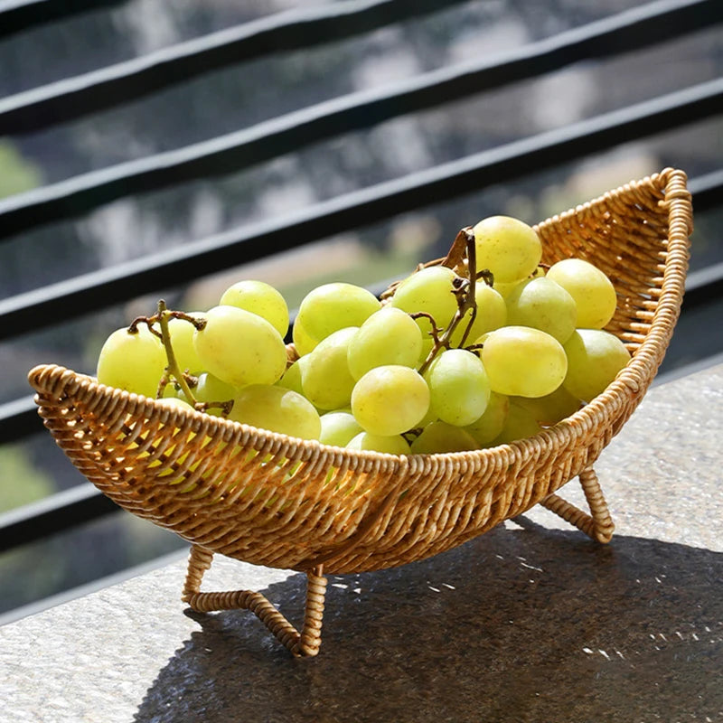 Handwoven Imitation Rattan Bread and Fruit Serving Tray Washable Durable