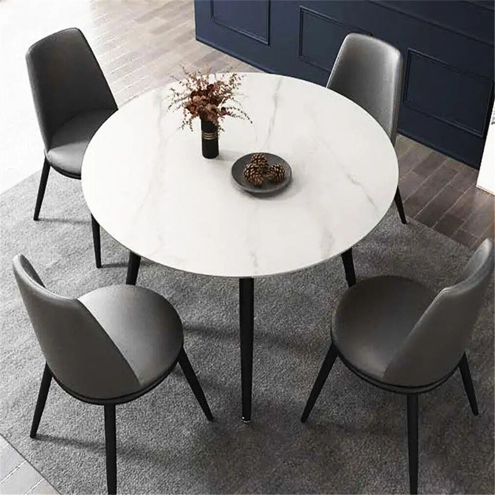 Modern Round Marble Top Dining Table for 4 with Metal Legs