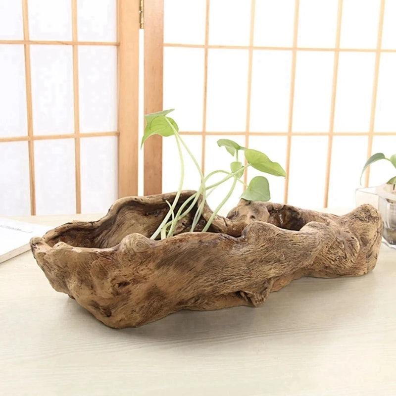 Resin Driftwood Tree Stump Planter Rustic Succulent Pot Indoor Outdoor
