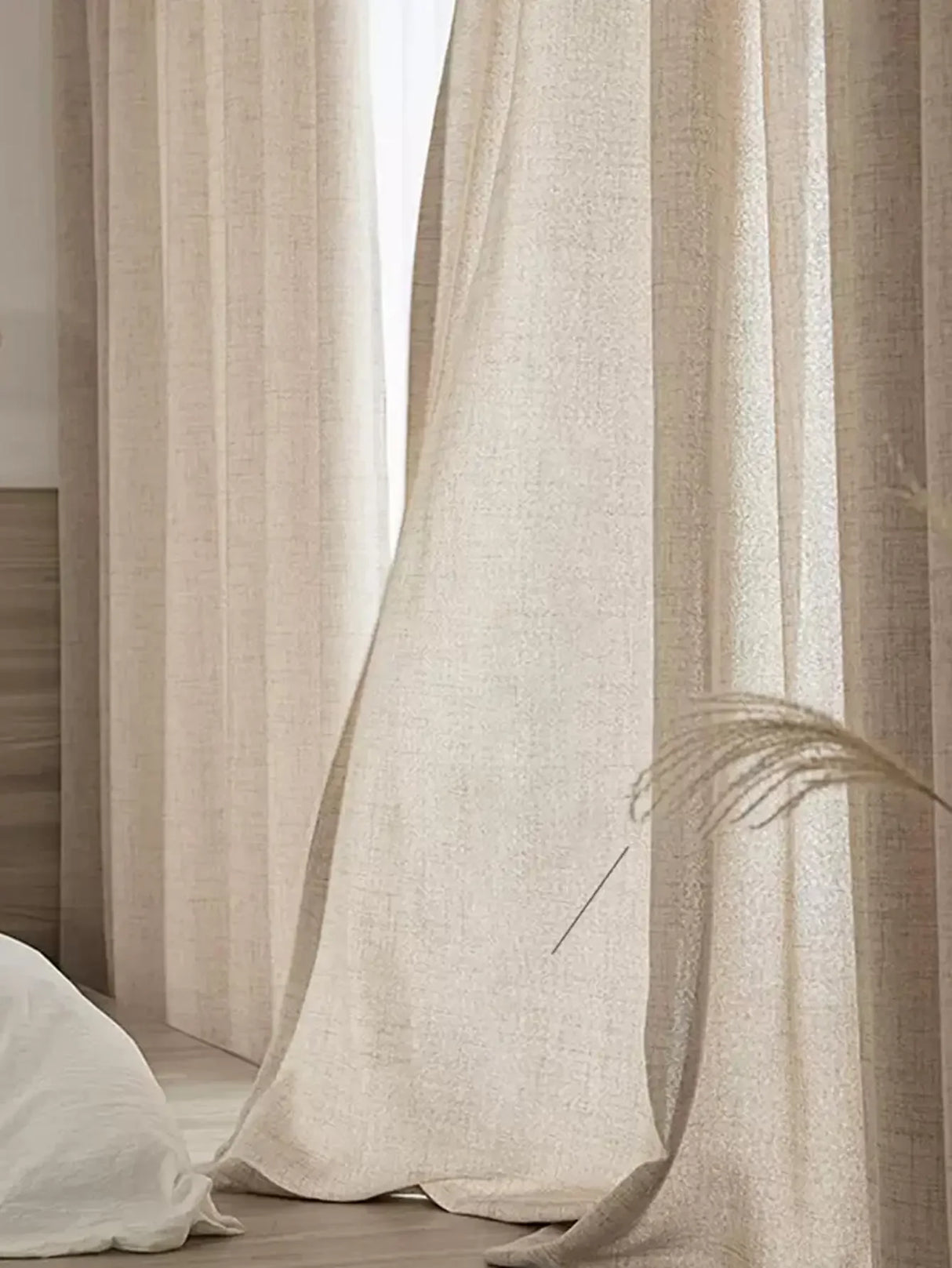 Japanese Cotton-Linen Semi-Shade Grommet Curtains for Bedroom Windows