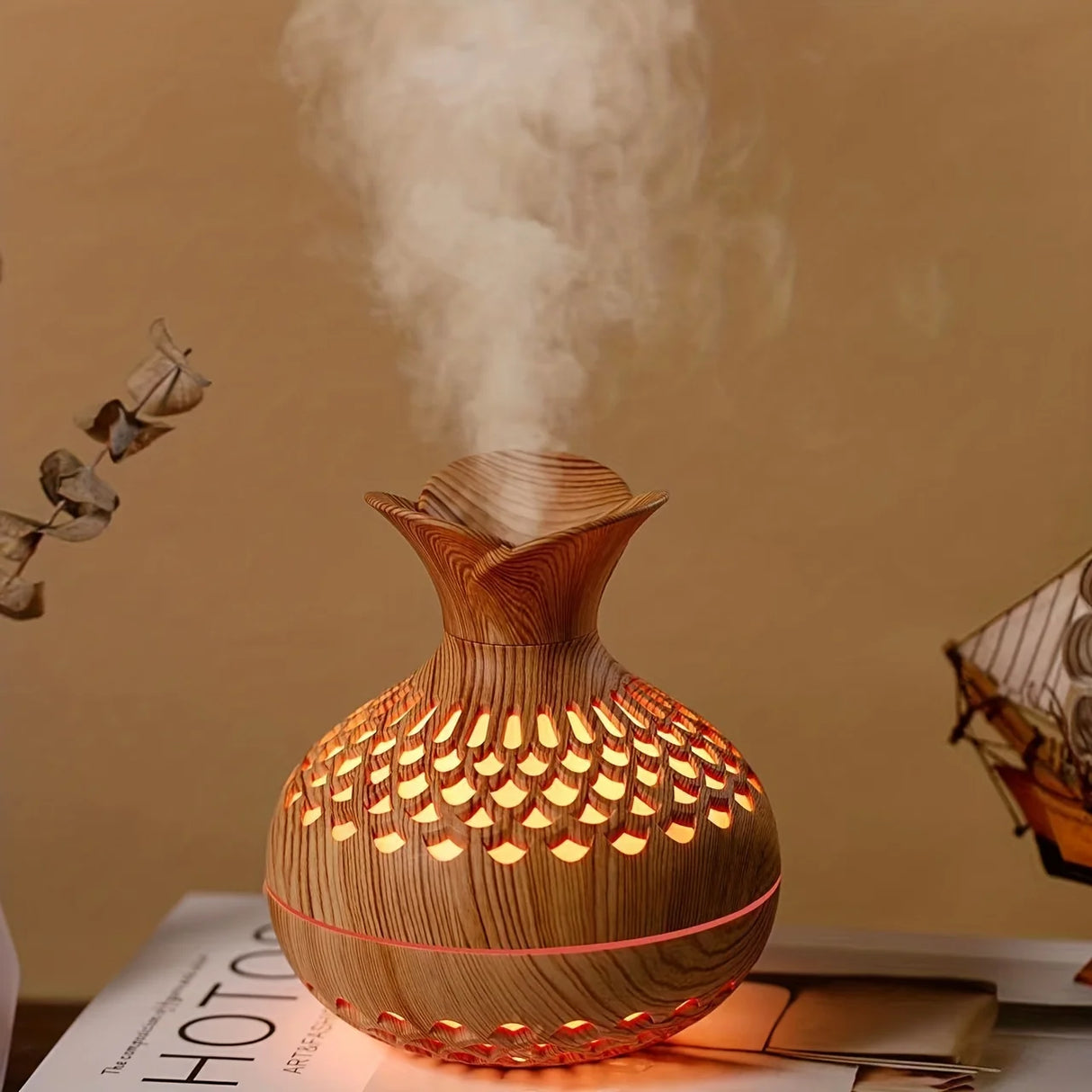 Colorful Wooden Vase USB Mini Humidifier with 300ml Capacity