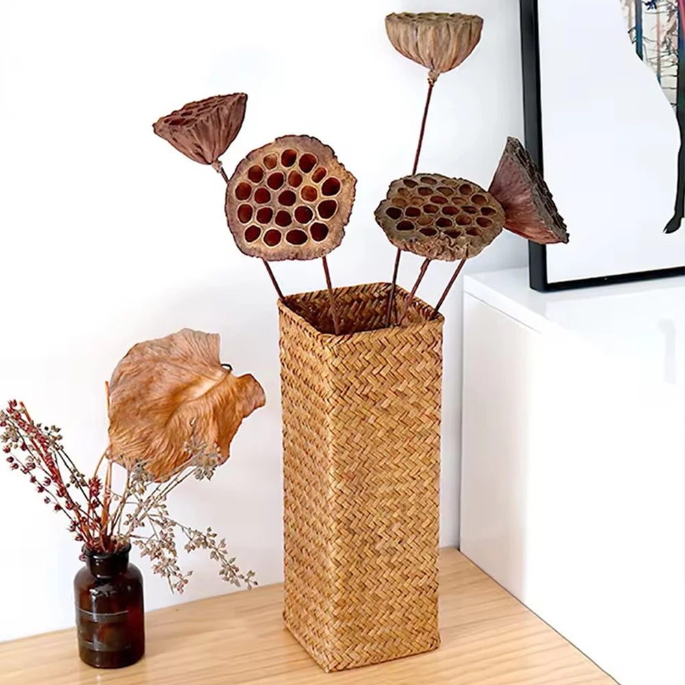 Handmade Wicker Flower Vase Rustic Woven Basket Home Decor