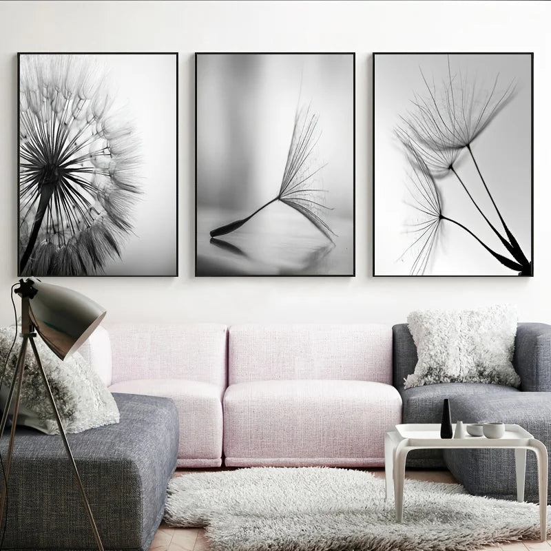 Black White Dandelion Canvas Wall Art Nordic Minimalist Floral Prints