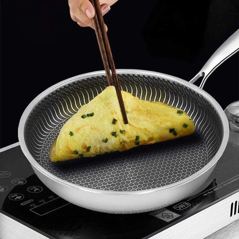 316L Stainless Steel Nonstick Frying Pan Honeycomb Pattern Induction-Ready