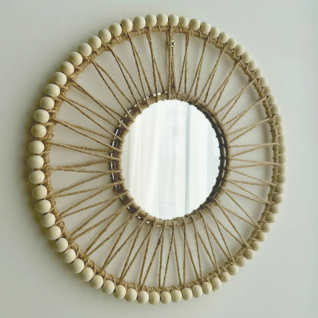 Handwoven Macrame Round Mirror with Hemp Rope Boho Charm