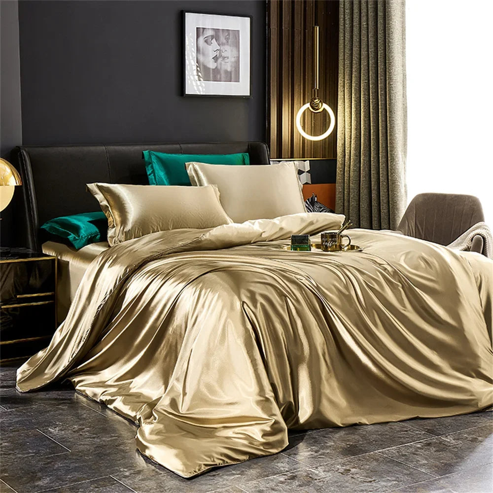 Luxury Rayon Satin Silk-Like Bedding Set Duvet Cover Pillowcases