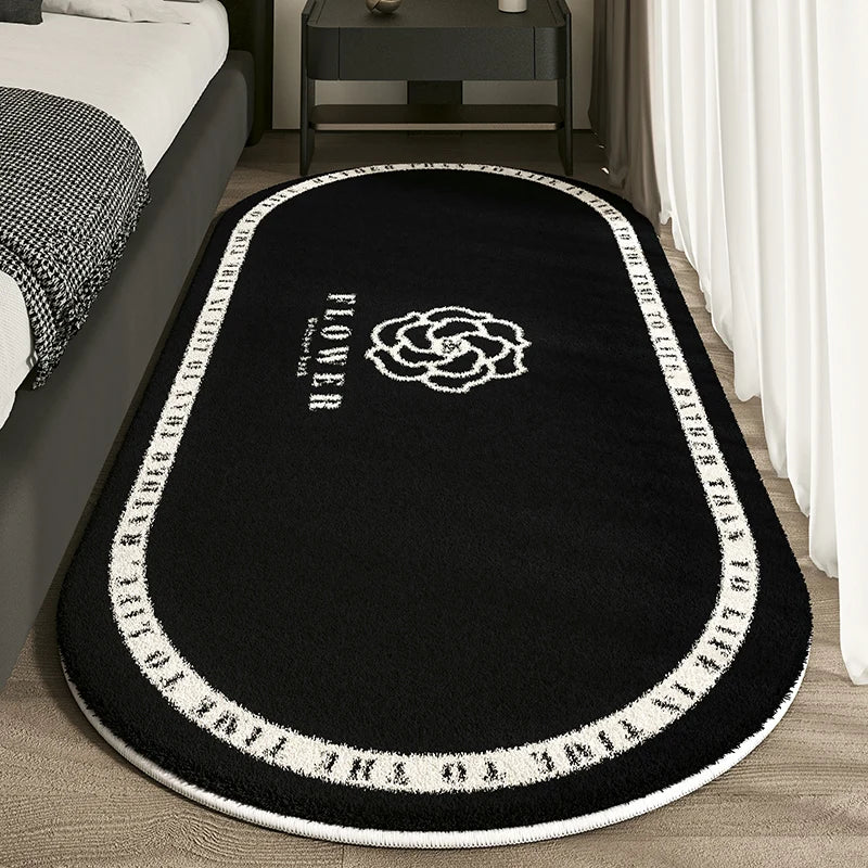 VIKAMA Cashmere Imitation Non-Slip Washable Oval Bedroom Living Rug