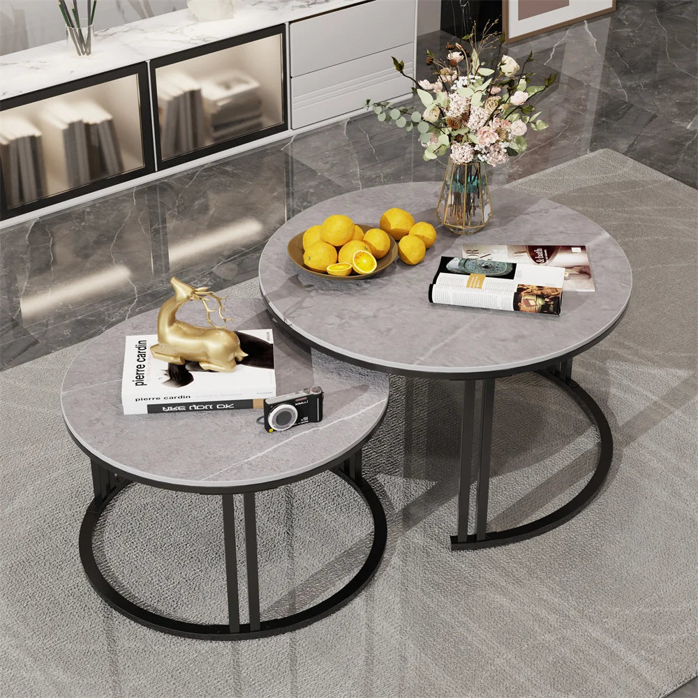 LUVODI Nesting Sintered Stone Coffee Tables Set, Round Pair