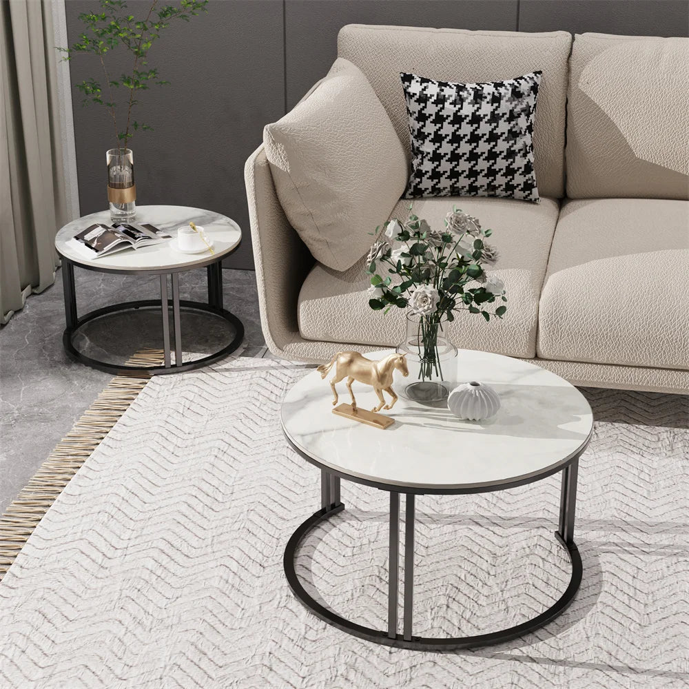 LUVODI Nesting Sintered Stone Coffee Tables Set, Round Pair
