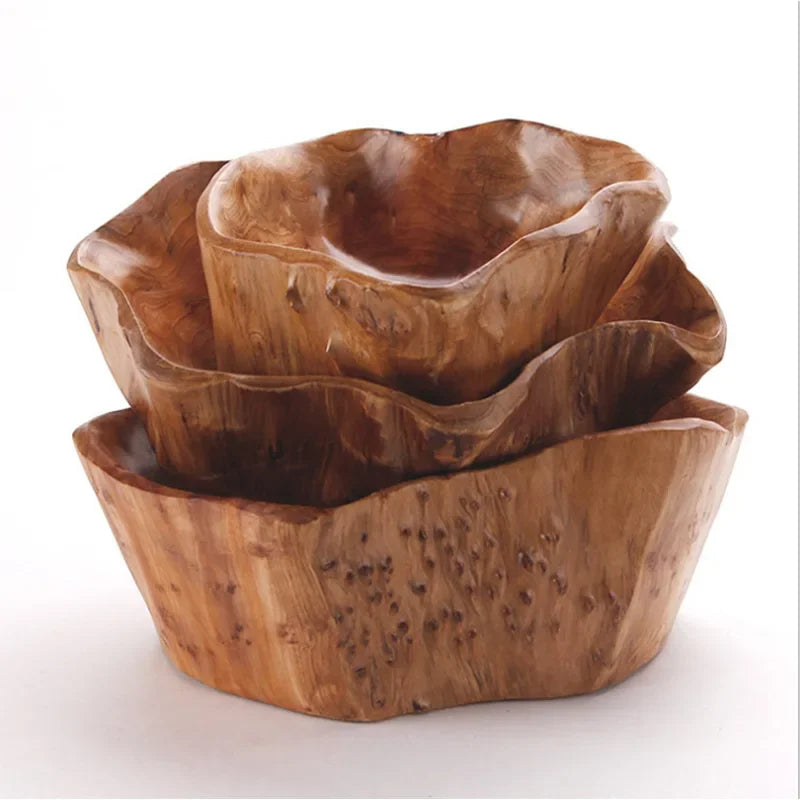 Handmade Natural Wood Fruit Tray – Rustic Irregular Snack Bowl