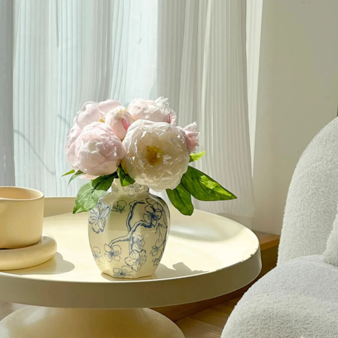 Blue White Porcelain Ceramic Vase Hand-Painted Floral Home Decor