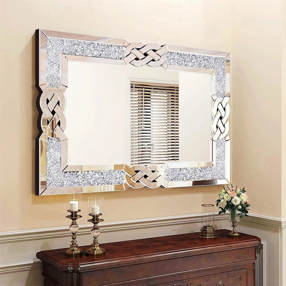 Large Crystal Crush Diamond Mirror Silver Framed Wall Vanity