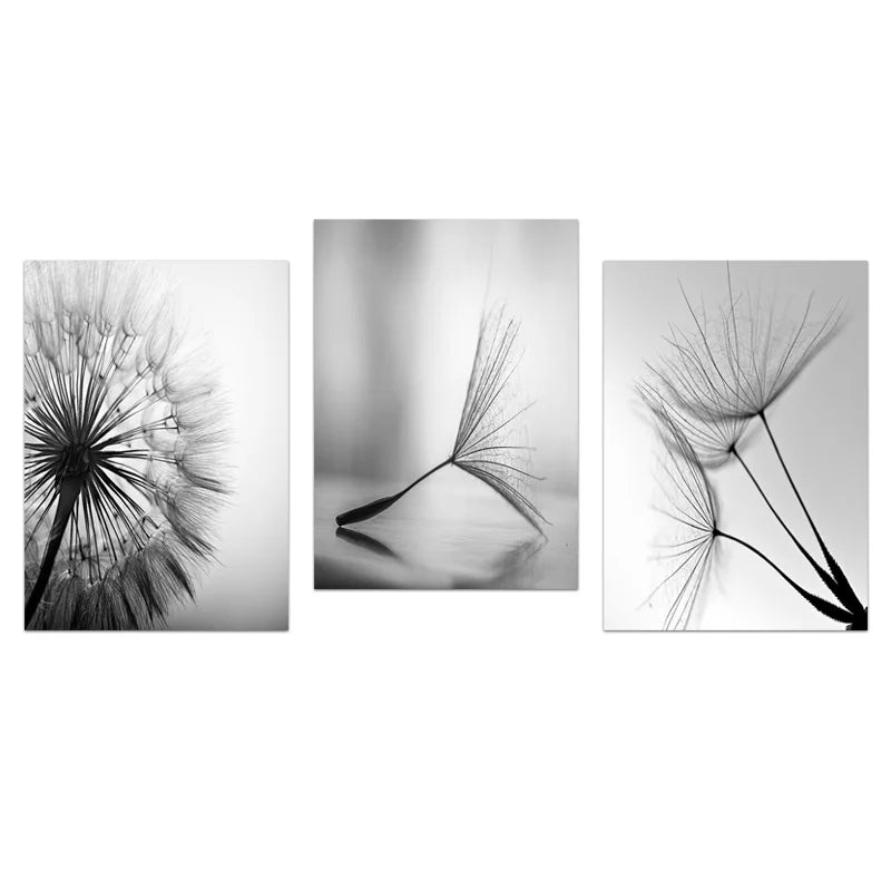 Black White Dandelion Canvas Wall Art Nordic Minimalist Floral Prints