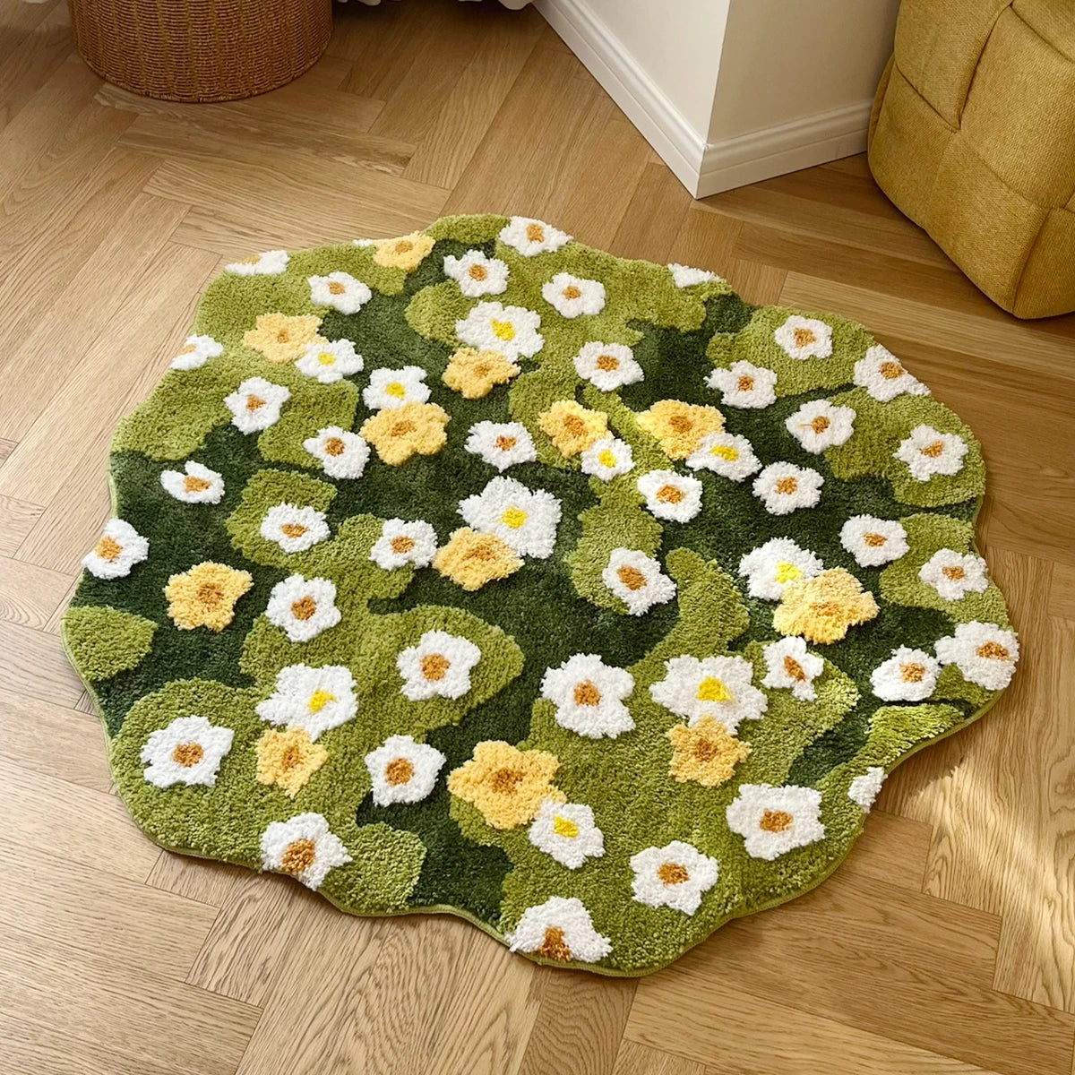 Daisy Tufted Moss Bathroom Mat Soft Anti-Slip Waterproof Meadow Rug