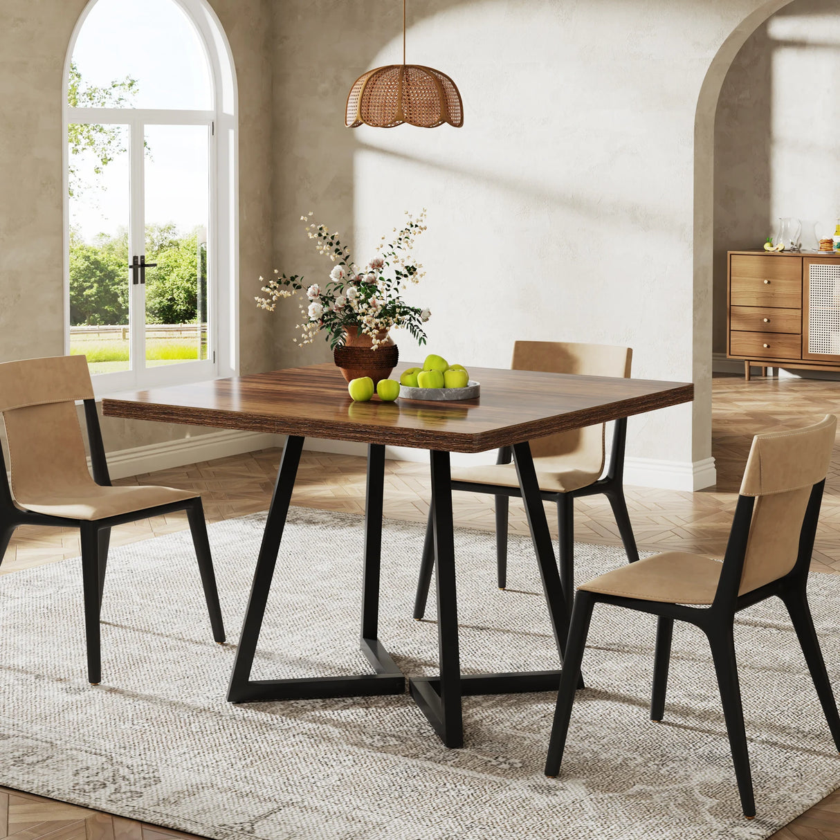 Tribesigns Rustic Industrial Square Dining Table for Four