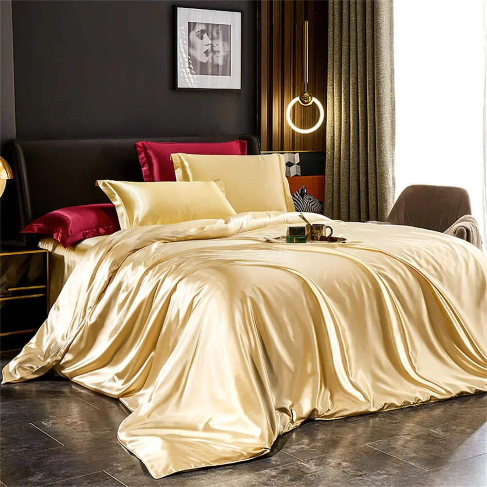 Luxury Rayon Satin Silk-Like Bedding Set Duvet Cover Pillowcases