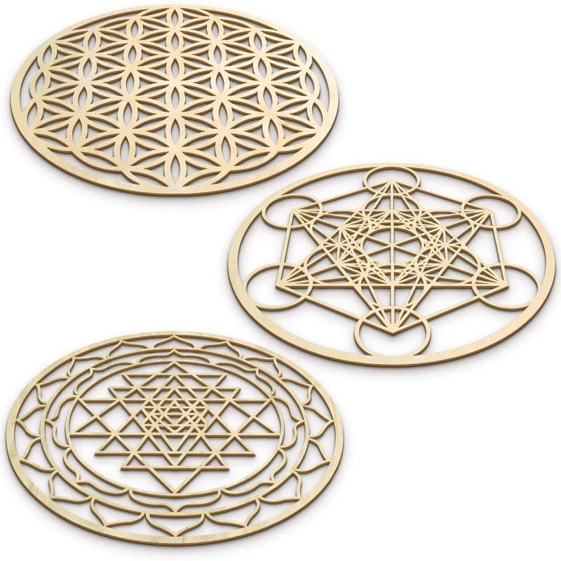 Set of 3 Sacred Geometry Wood Wall Art Meditation Grids