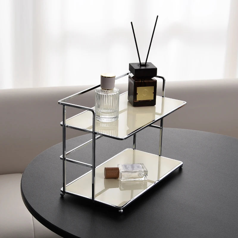Double‑Layer Desktop Storage Rack with Acrylic Cup & Cosmetic Organizer