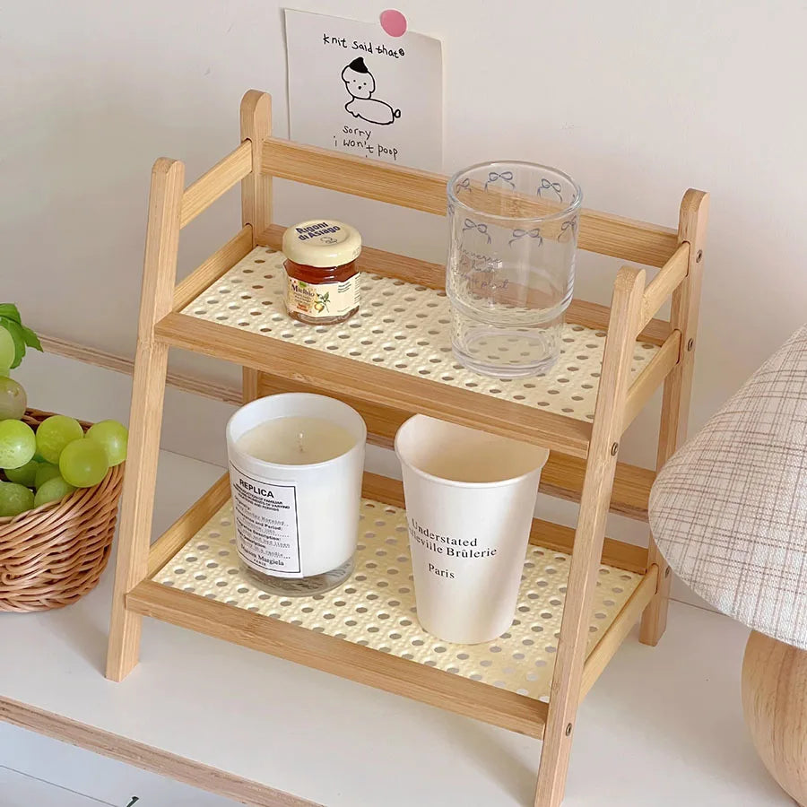 Bamboo 2‑Layer Countertop Organizer with Coffee Cup Holder