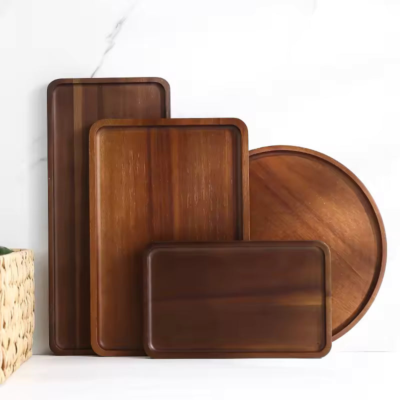 Wooden Tray Large Walnut Serving Plate for Dinner Coffee Cake Bread Snacks