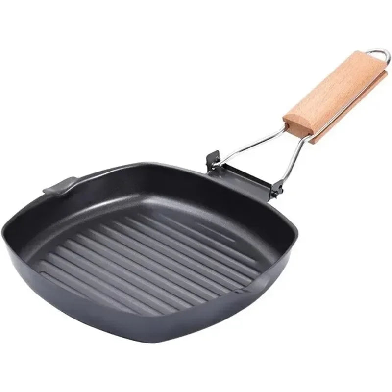 Foldable Portable Carbon Steel Frying Pan with Wooden Handle