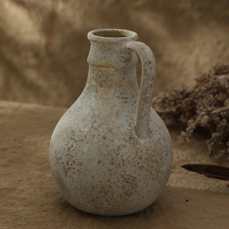 Retro Handmade Ceramic Vase 8.1in Tabletop Decorative Flower Pot