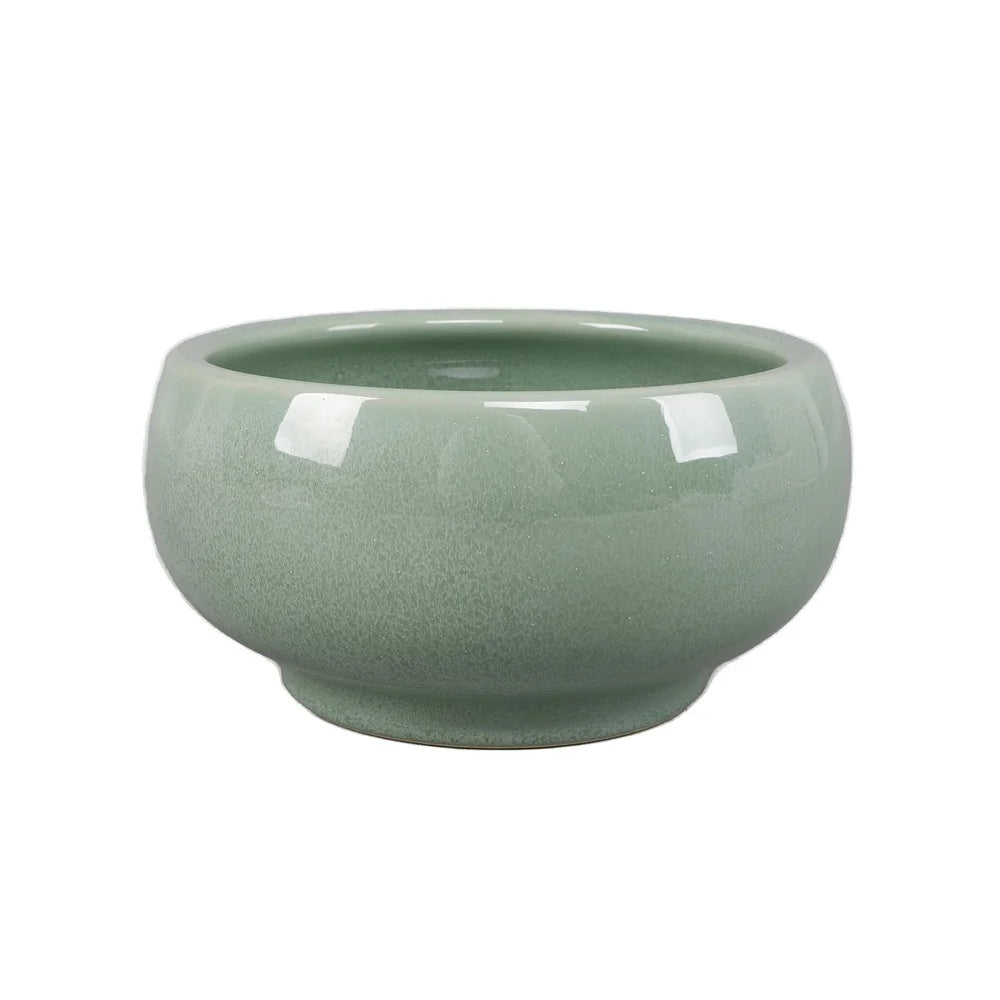 Green Reactive Glaze Ceramic Planter with Drainage for Tabletops