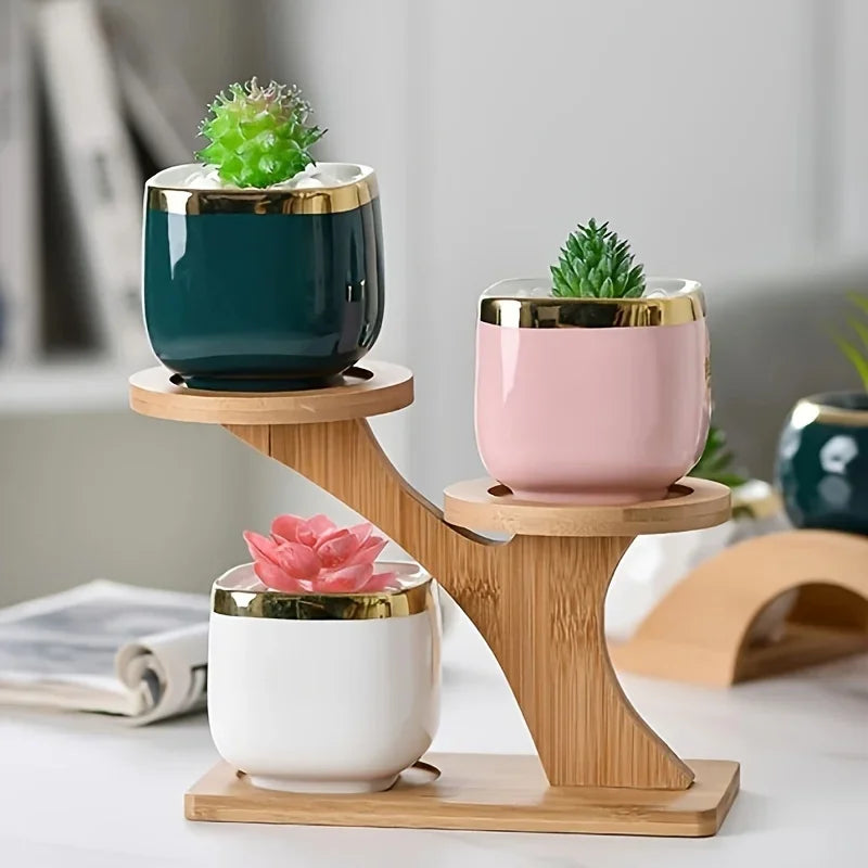 Multifunctional Bamboo Plant Stand Tiered Wooden Display Rack for Succulents