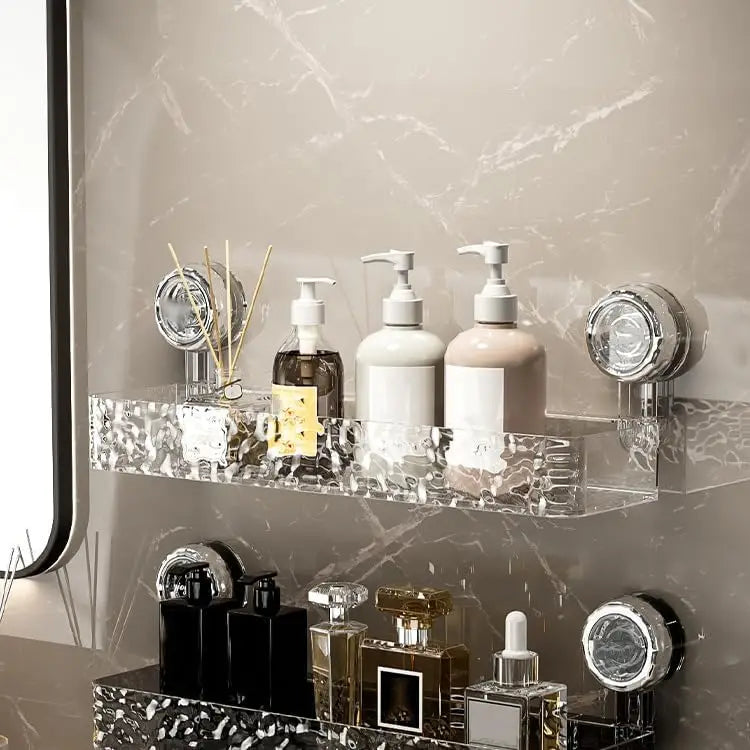 Luxury Suction Cup Bathroom Shelf No-Drill Glacier Pattern Organizer