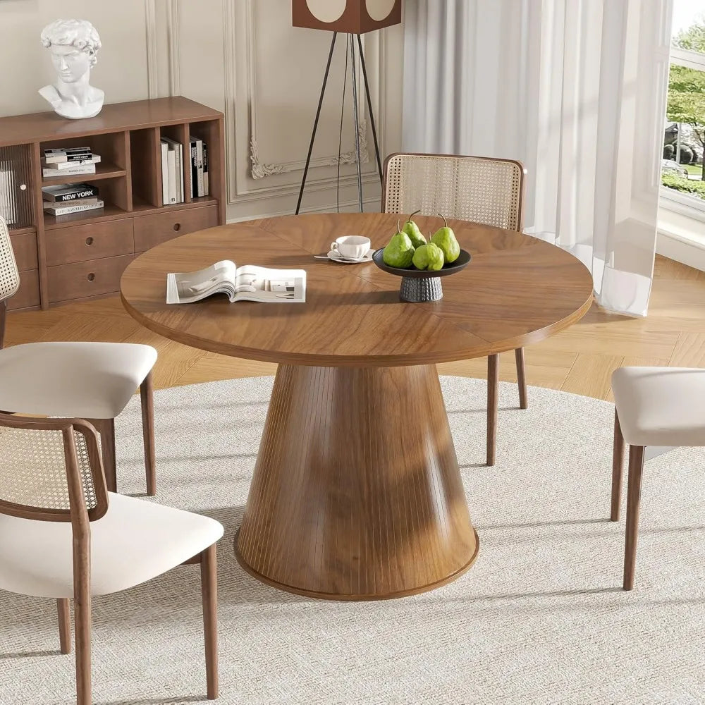 47" Round Farmhouse Dining Table for Four, Engineered Wood Top