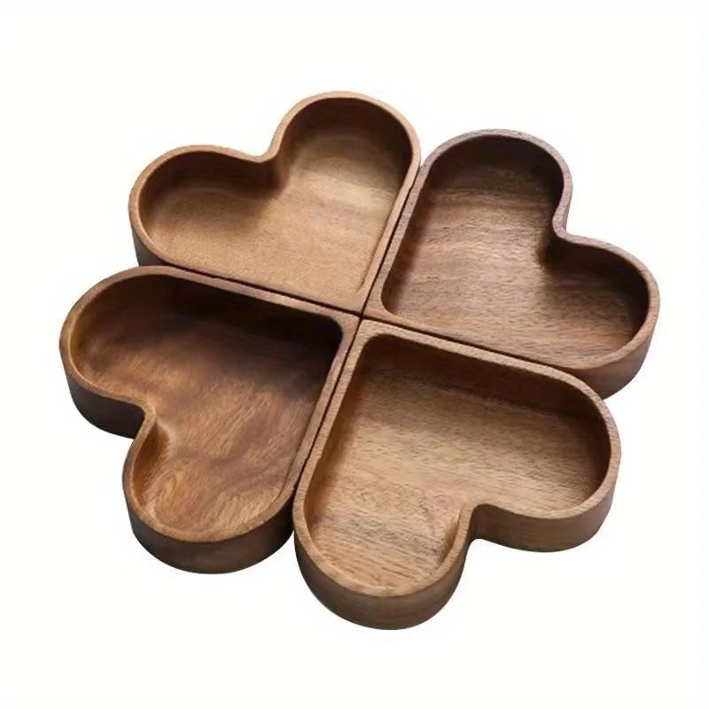 Walnut Heart Shaped Wooden Dessert Plate Tray for Candy